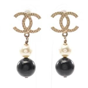 CHANEL Black Pearl Logo Earrings